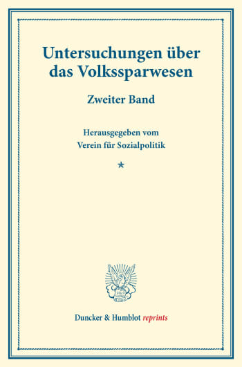 Cover: Untersuchungen über das Volkssparwesen