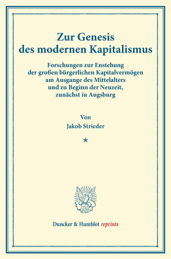 Cover: Zur Genesis des modernen Kapitalismus