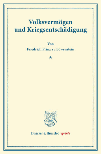 Cover: Volksvermögen und Kriegsentschädigung