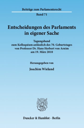 Cover: Entscheidungen des Parlaments in eigener Sache