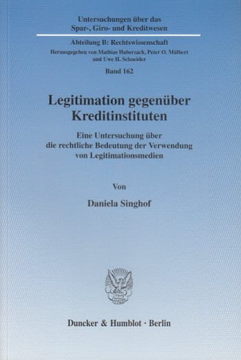 Cover: Legitimation gegenüber Kreditinstituten