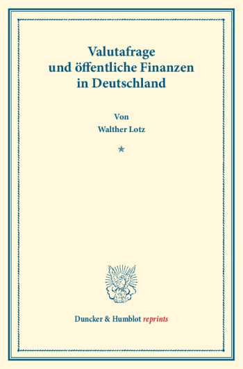 Cover: Valutafrage und öffentliche Finanzen in Deutschland