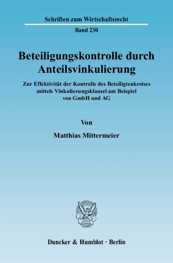 Cover: Beteiligungskontrolle durch Anteilsvinkulierung