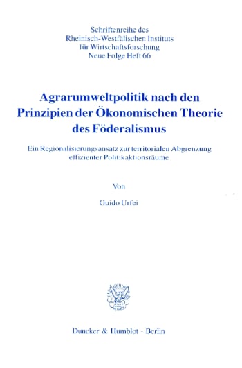 Cover: Agrarumweltpolitik nach den Prinzipien der Ökonomischen Theorie des Föderalismus