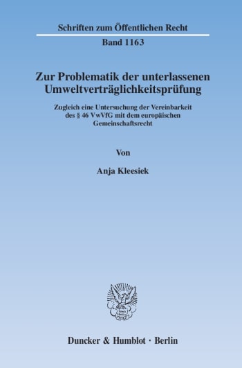 Cover: Zur Problematik der unterlassenen Umweltverträglichkeitsprüfung