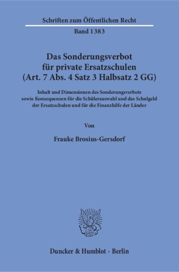 Cover: Das Sonderungsverbot für private Ersatzschulen (Art. 7 Abs. 4 Satz 3 Halbsatz 2 GG)