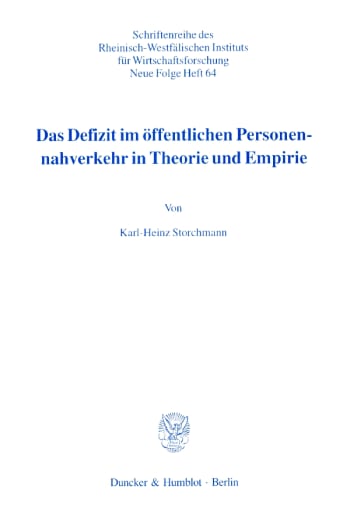 Cover: Das Defizit im öffentlichen Personennahverkehr in Theorie und Empirie