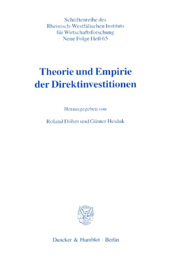 Cover: Theorie und Empirie der Direktinvestitionen