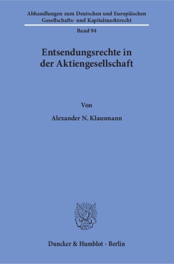 Cover: Entsendungsrechte in der Aktiengesellschaft