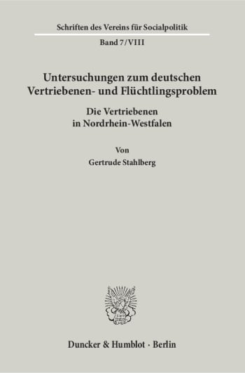 Cover: Untersuchungen zum deutschen Vertriebenen- und Flüchtlingsproblem