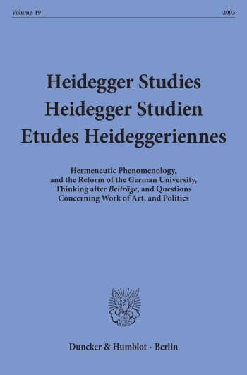 Cover: Heidegger Studies / Heidegger Studien / Etudes Heideggeriennes