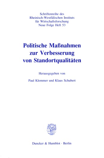 Cover: Politische Maßnahmen zur Verbesserung von Standortqualitäten