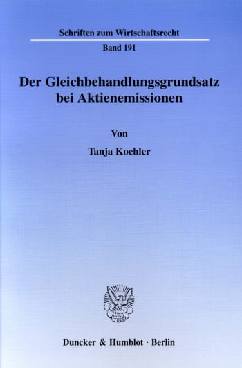 Cover: Der Gleichbehandlungsgrundsatz bei Aktienemissionen