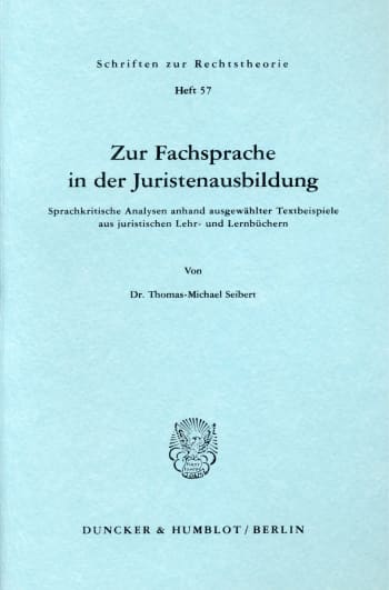 Cover: Zur Fachsprache in der Juristenausbildung