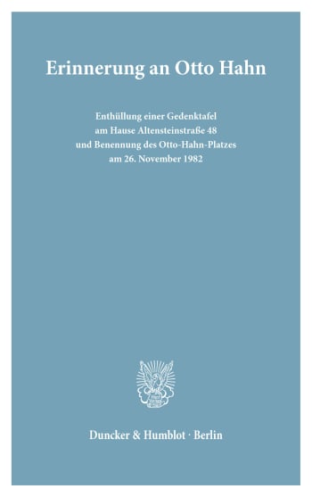 Cover: Erinnerung an Otto Hahn