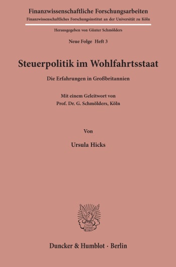 Cover: Steuerpolitik im Wohlfahrtsstaat