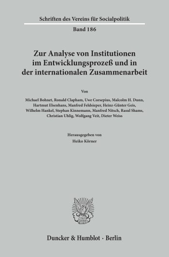 Cover: Zur Analyse von Institutionen im Entwicklungsprozeß und in der internationalen Zusammenarbeit