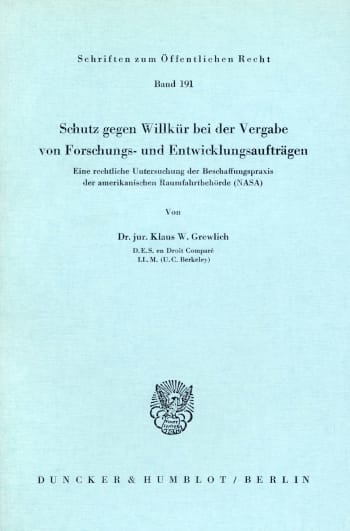 Cover: Schutz gegen Willkür bei der Vergabe von Forschungs- und Entwicklungsaufträgen