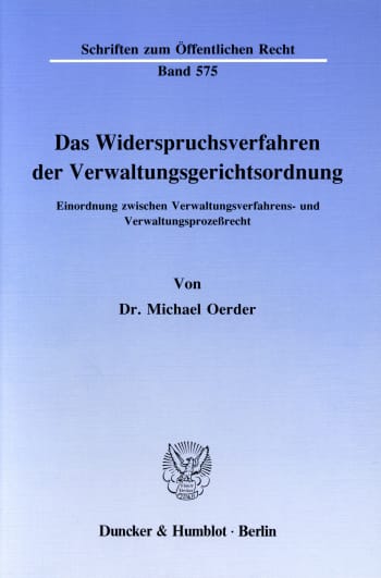 Cover: Das Widerspruchsverfahren der Verwaltungsgerichtsordnung