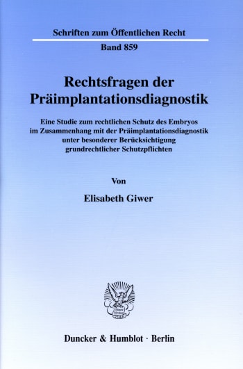 Cover: Rechtsfragen der Präimplantationsdiagnostik
