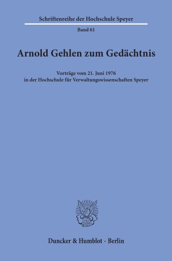 Cover: Arnold Gehlen zum Gedächtnis