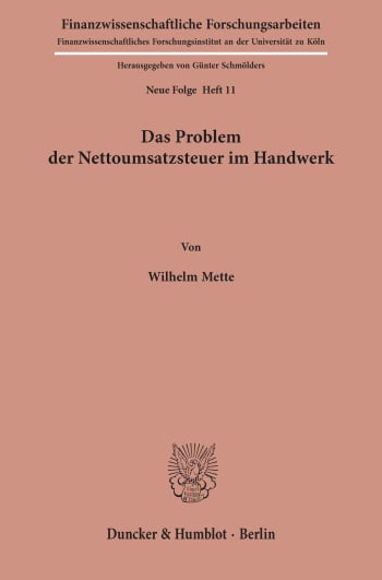 Cover: Das Problem der Nettoumsatzsteuer im Handwerk