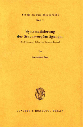 Cover: Systematisierung der Steuervergünstigungen