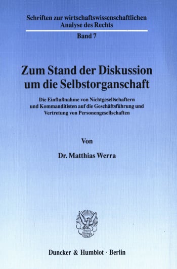 Cover: Zum Stand der Diskussion um die Selbstorganschaft