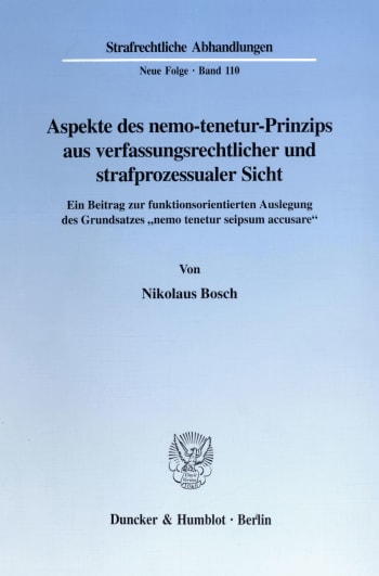 Cover: Aspekte des nemo-tenetur-Prinzips aus verfassungsrechtlicher und strafprozessualer Sicht