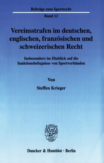 Cover: Vereinsstrafen im deutschen, englischen, französischen und schweizerischen Recht