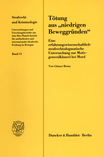 Cover: Tötung aus »niedrigen Beweggründen«