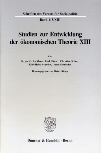 Cover: Studien zur Entwicklung der ökonomischen Theorie XIII