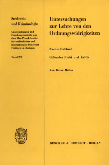 Cover: Untersuchungen zur Lehre von den Ordnungswidrigkeiten