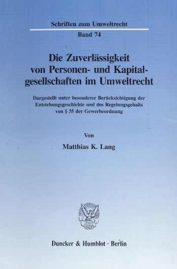 Cover: Die Zuverlässigkeit von Personen- und Kapitalgesellschaften im Umweltrecht