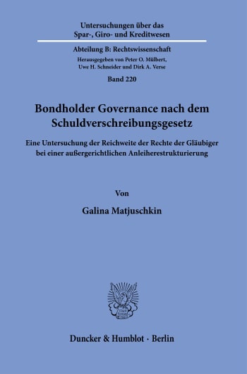 Cover: Bondholder Governance nach dem Schuldverschreibungsgesetz