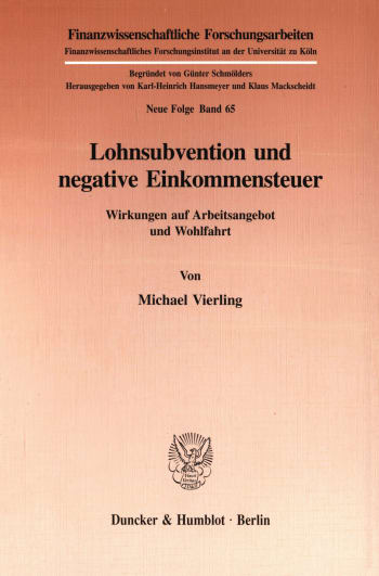 Cover: Lohnsubvention und negative Einkommensteuer