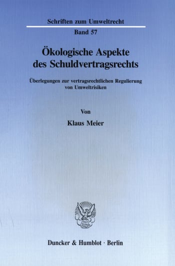 Cover: Ökologische Aspekte des Schuldvertragsrechts