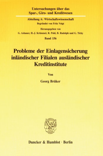 Cover: Probleme der Einlagensicherung inländischer Filialen ausländischer Kreditinstitute