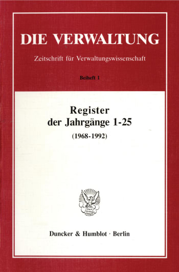 Cover: Register der Jahrgänge 1 - 25 der Zeitschrift »Die Verwaltung« (1968 - 1992)