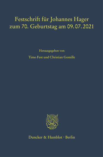 Cover: Festschrift für Johannes Hager zum 70. Geburtstag am 09.07.2021