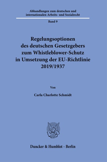 Cover: Regelungsoptionen des deutschen Gesetzgebers zum Whistleblower-Schutz in Umsetzung der EU-Richtlinie 2019/1937