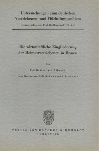 Cover: Untersuchungen zum deutschen Vertriebenen- und Flüchtlingsproblem