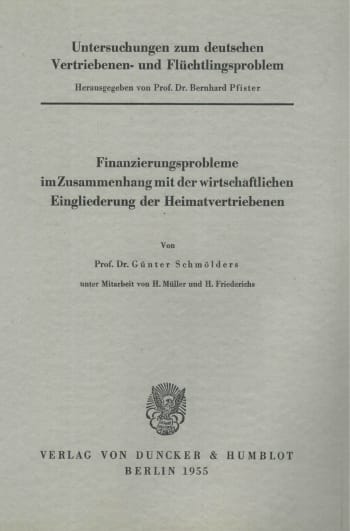 Cover: Untersuchungen zum deutschen Vertriebenen- und Flüchtlingsproblem