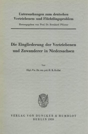 Cover: Untersuchungen zum deutschen Vertriebenen- und Flüchtlingsproblem