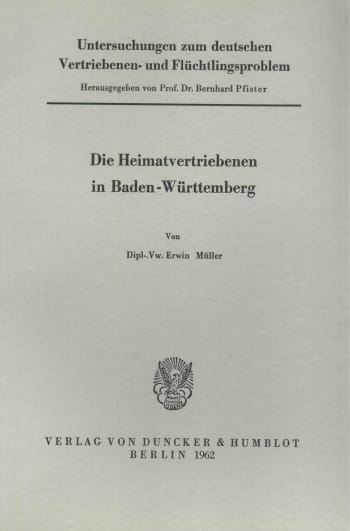 Cover: Untersuchungen zum deutschen Vertriebenen- und Flüchtlingsproblem