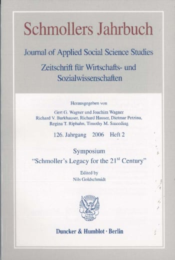 Cover: Symposium »Schmoller's Legacy for the 21st Century«