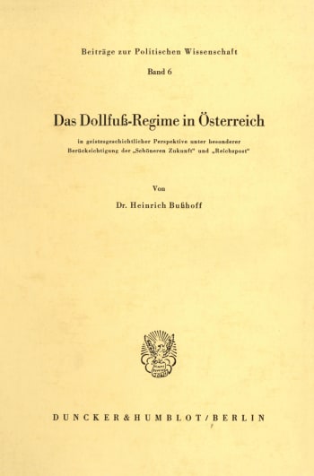 Cover: Das Dollfuß-Regime in Österreich