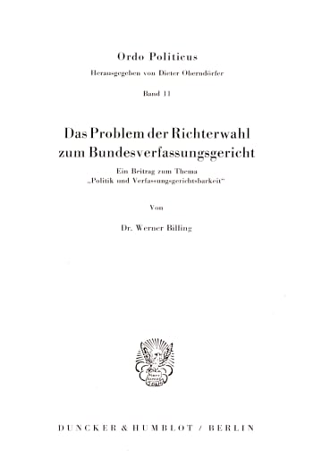 Cover: Das Problem der Richterwahl zum Bundesverfassungsgericht