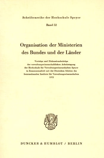 Cover: Organisation der Ministerien des Bundes und der Länder