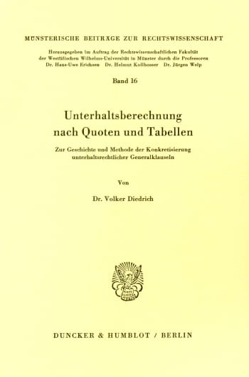 Cover: Unterhaltsberechnung nach Quoten und Tabellen